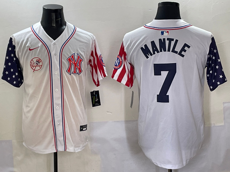 Men 2025  MLB New York Yankees #7 Mantle white jersey style 3